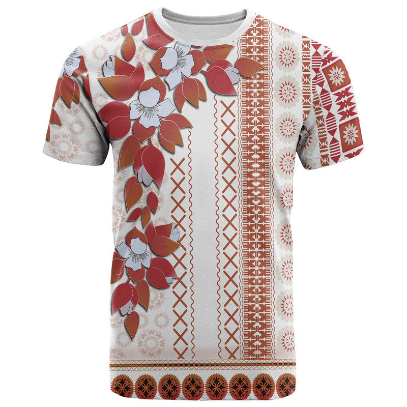 (Custom Personalised) Fiji T Shirt Tagimoucia Mixed White Tapa Style