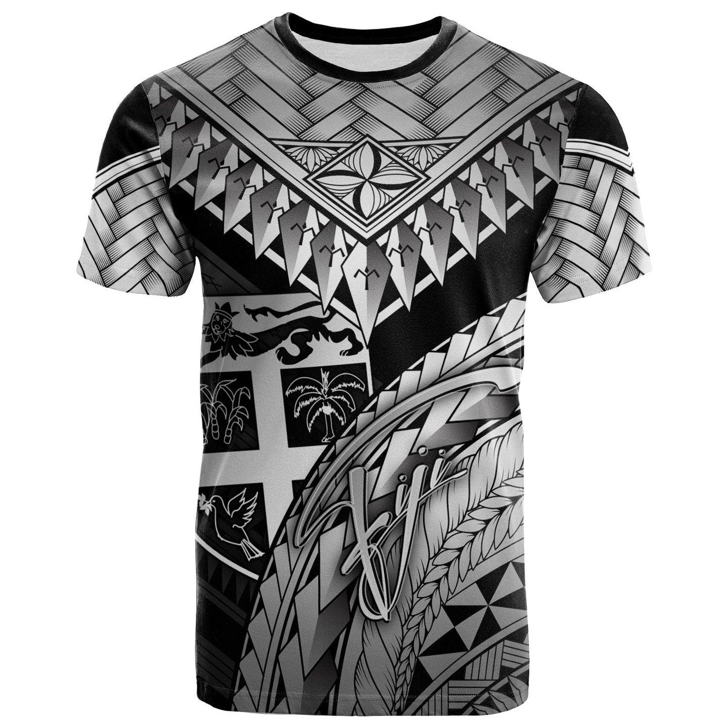 Fiji T Shirt White Polynesian Necklace and Lauhala