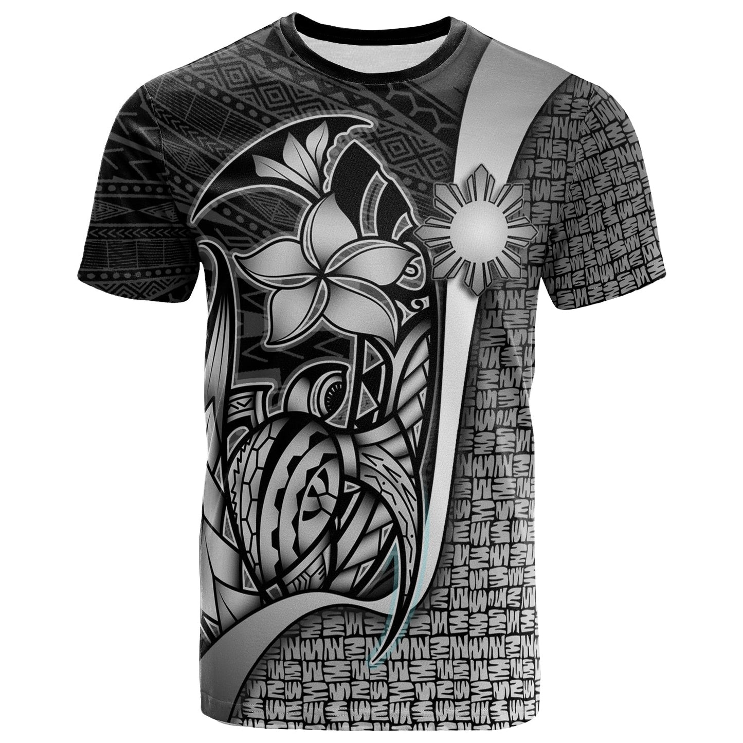 Philippines T-Shirt White - Turtle With Hook Black Shirt