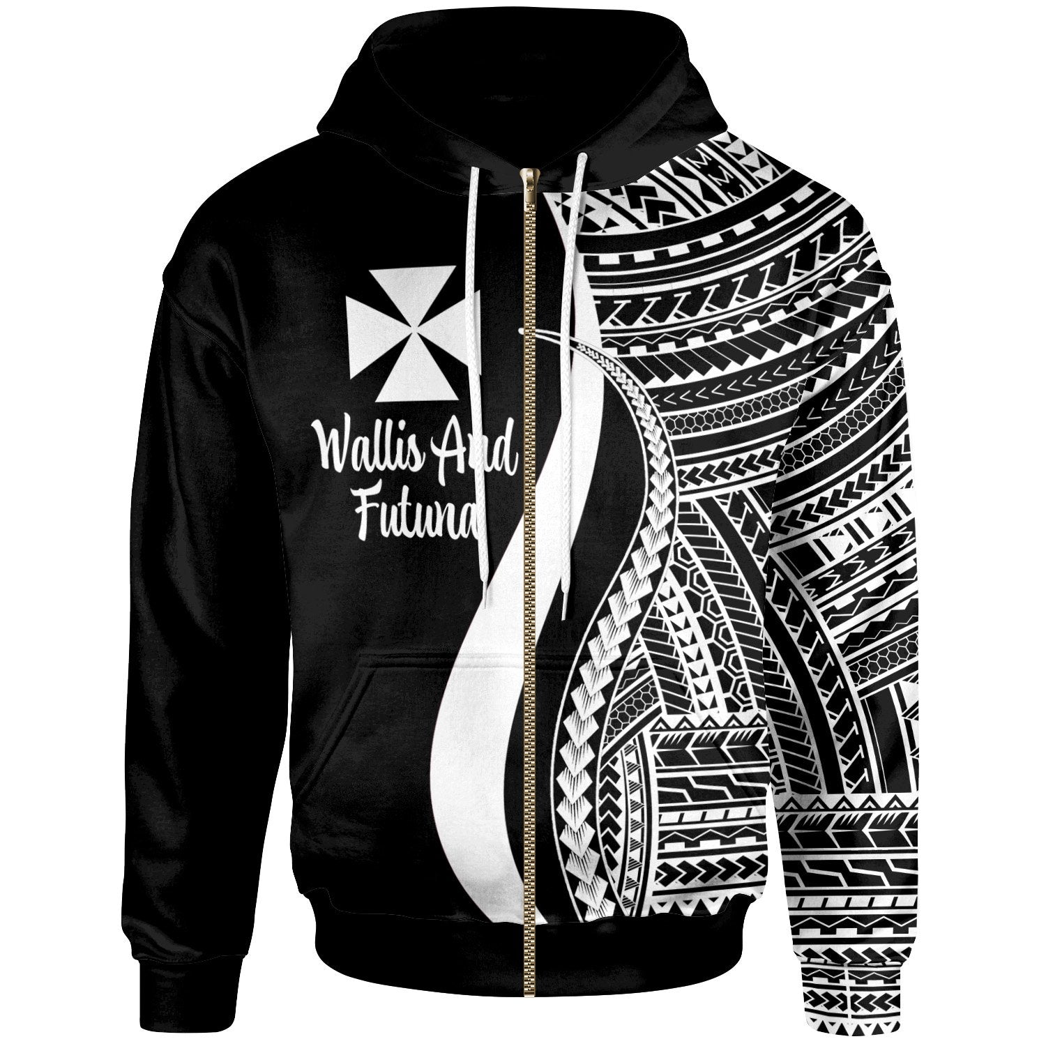 Wallis and Futuna Zip-Up Hoodie White Tentacle Tribal Pattern