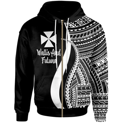 Wallis and Futuna Zip-Up Hoodie White Tentacle Tribal Pattern