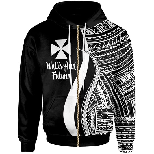 Wallis and Futuna Zip-Up Hoodie White Tentacle Tribal Pattern