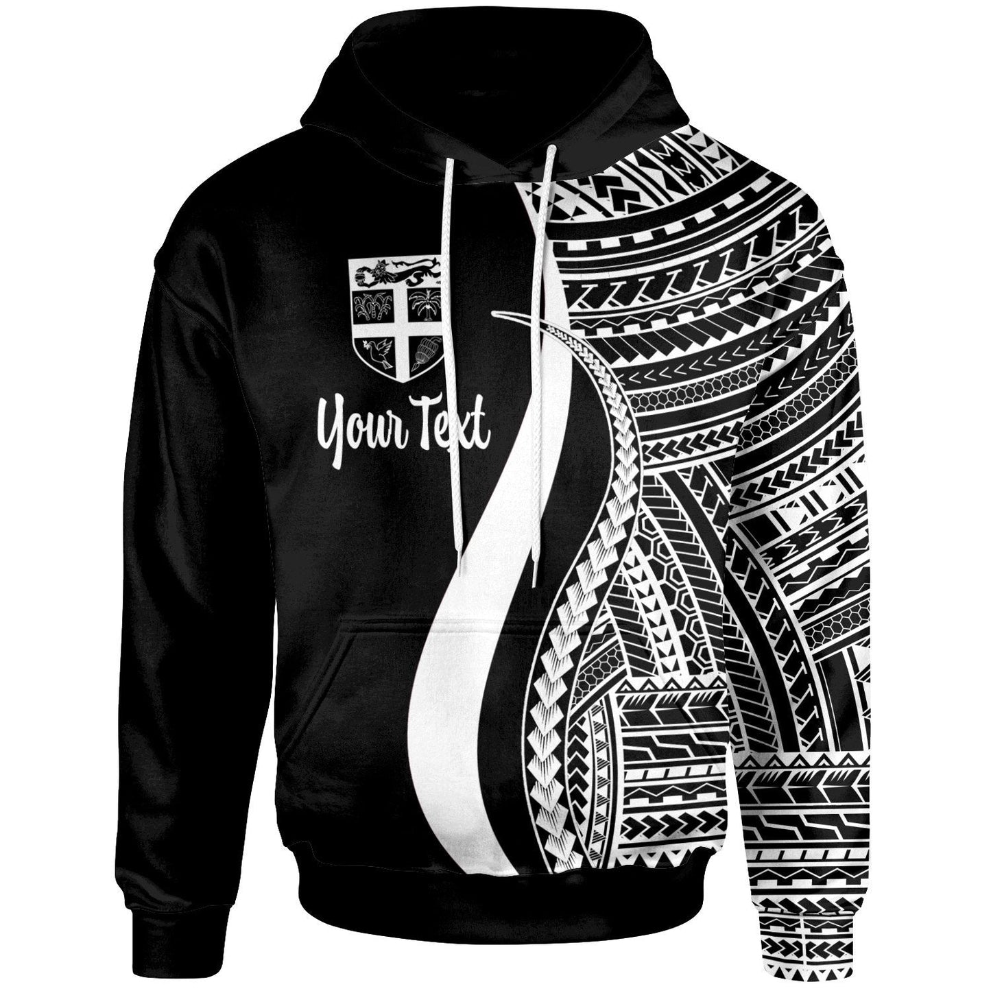 Custom Text Fiji Custom Personalised Hoodie White Tentacle Tribal Pattern