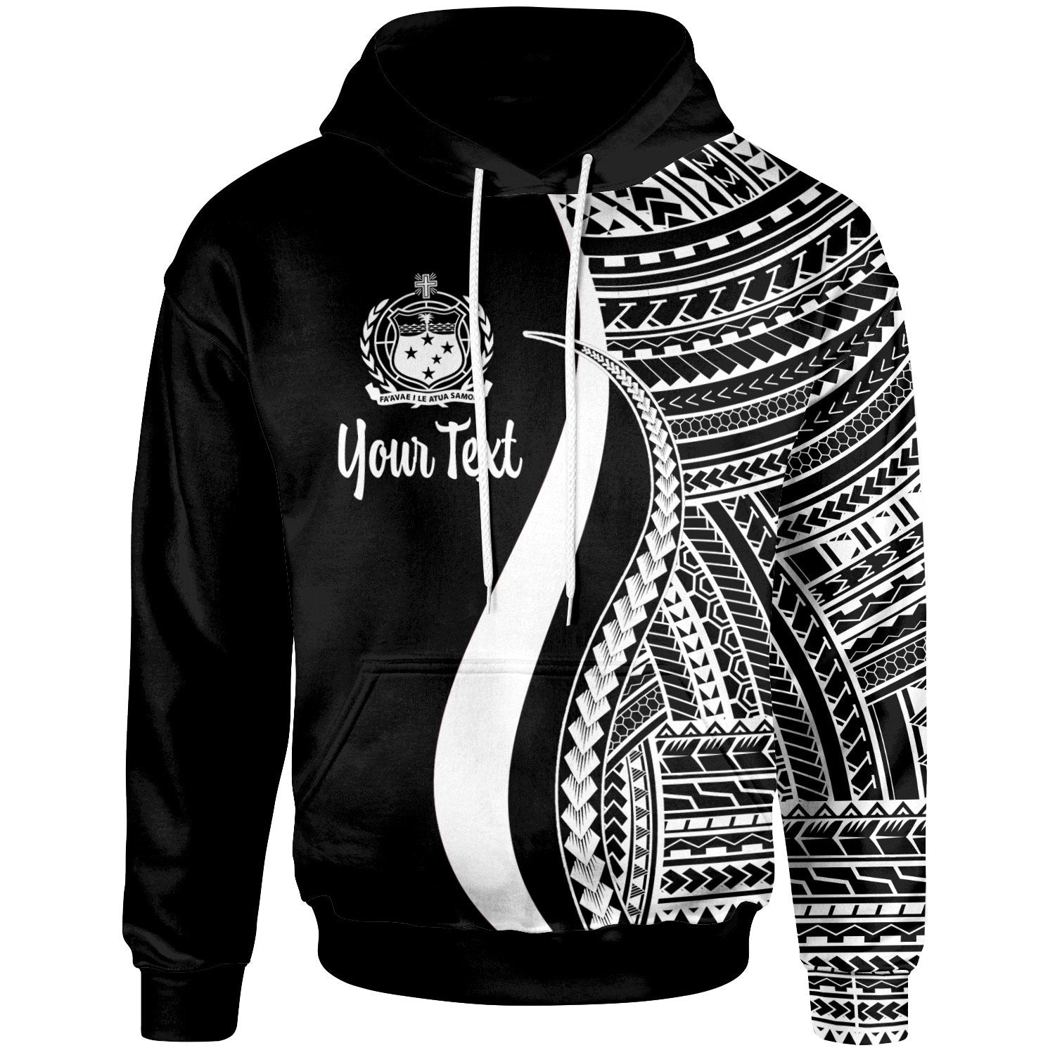 Custom Text Samoa Custom Personalised Hoodie White Tentacle Tribal Pattern