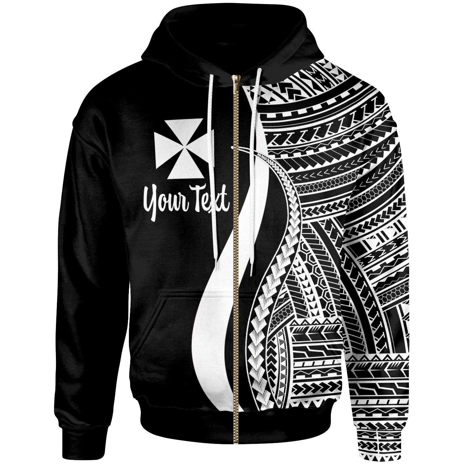 Wallis and Futuna Zip Up Hoodie White Tentacle Tribal Pattern
