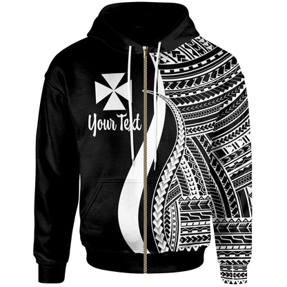 Wallis and Futuna Zip Up Hoodie White Tentacle Tribal Pattern
