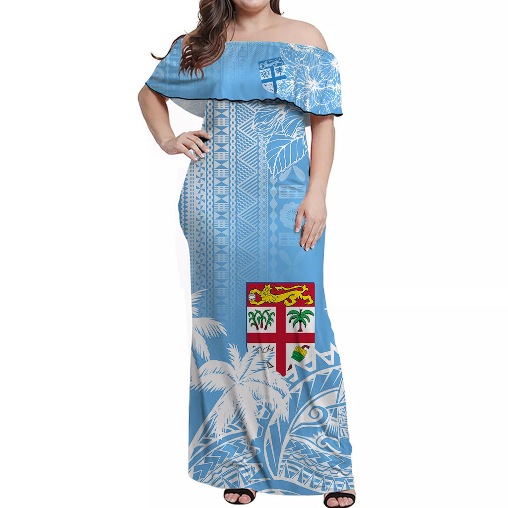 Fiji Tapa On The Waves Off Shoulder Long Dress White