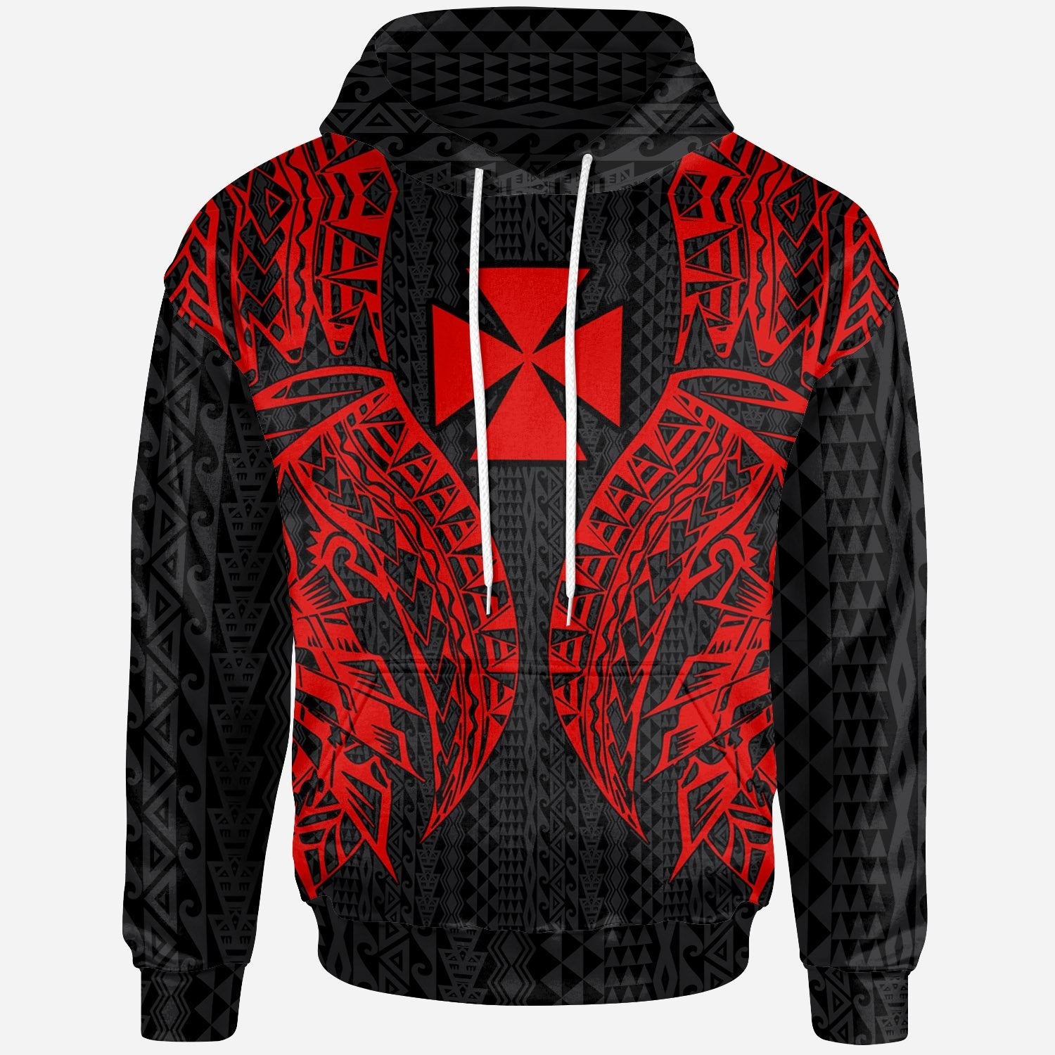Wallis'nd Futuna Hoodie Polynesian Lion Head Red Style