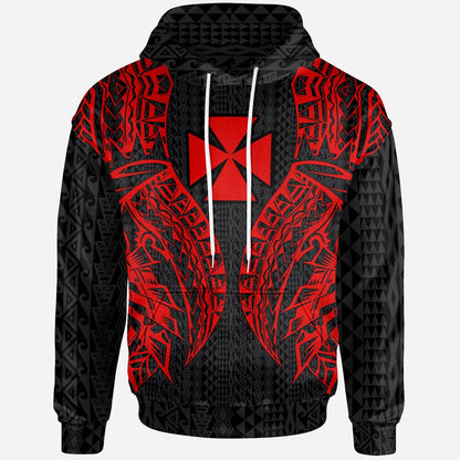 Wallis'nd Futuna Hoodie Polynesian Lion Head Red Style