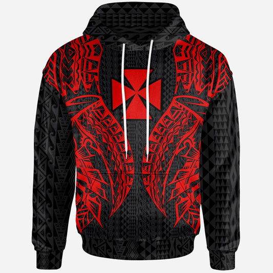 Wallis'nd Futuna Hoodie Polynesian Lion Head Red Style