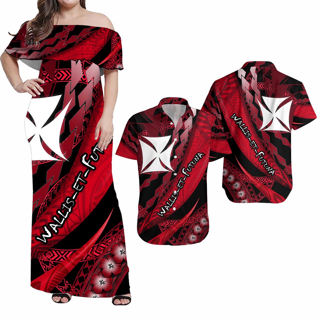 Matching Outfits For Couples Combo Wallis Et Futuna Dress and Hawaiian Shirt Black