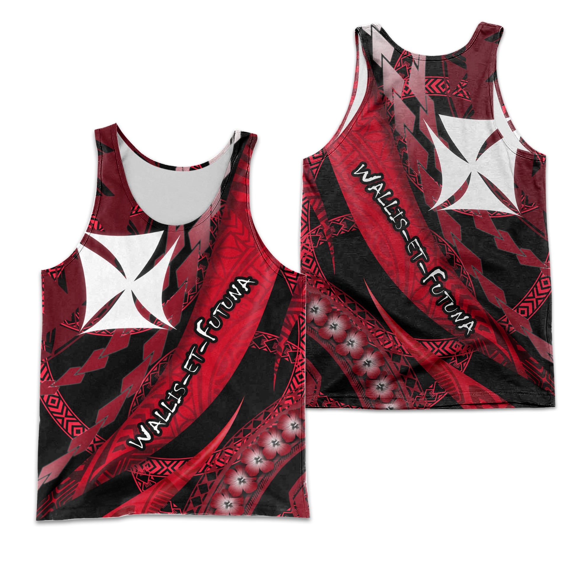 Wallis et Futuna Men Tank Top Artsy Style Black