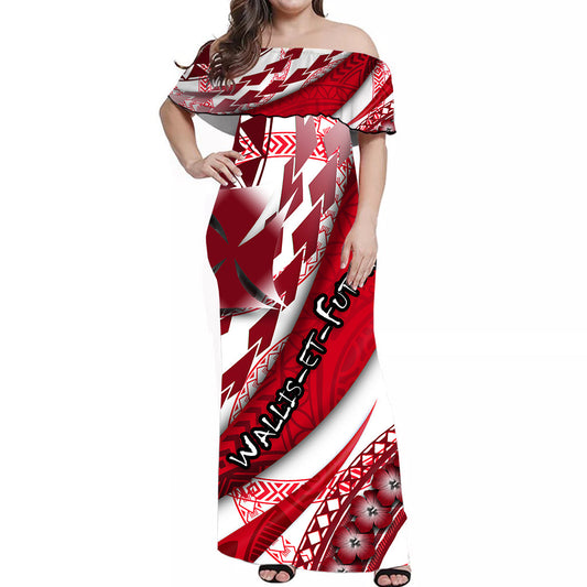 Wallis et Futuna Women Off Shoulder Long Dress Artsy Style White