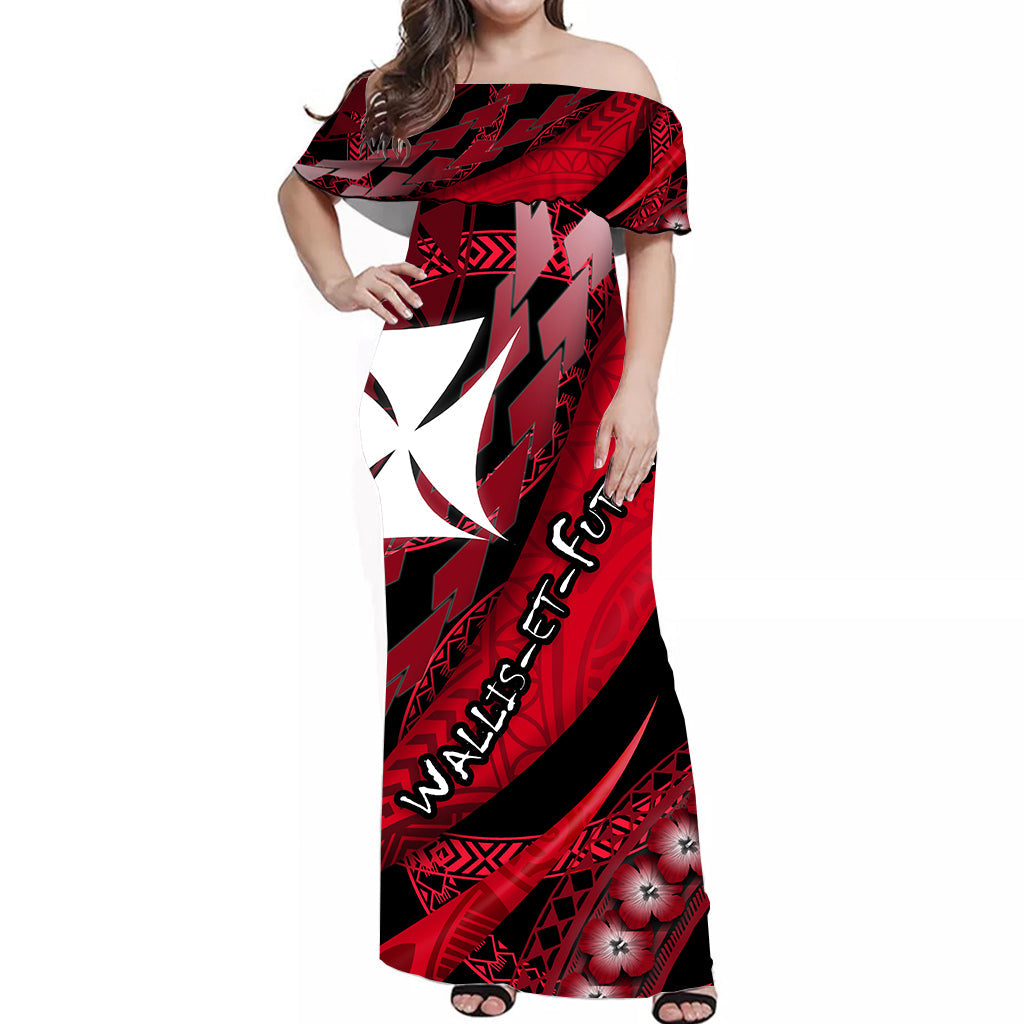 Wallis et Futuna Women Off Shoulder Long Dress Artsy Style Black