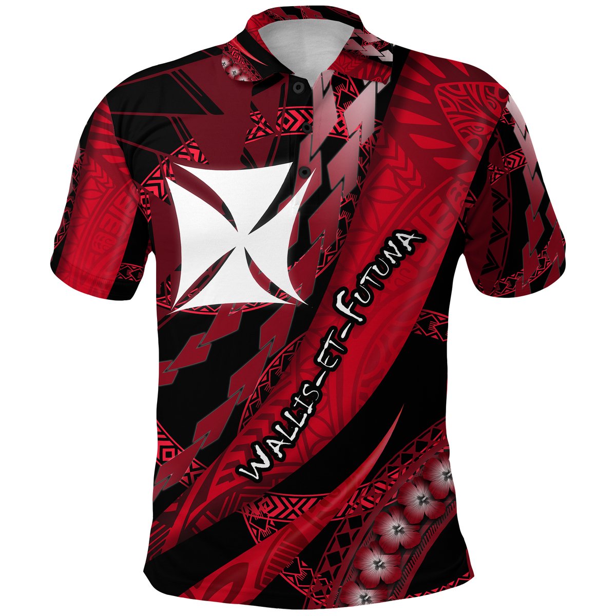 Wallis et Futuna Polo Shirt Artsy Style - Black