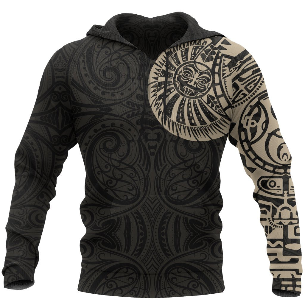 New Zealand Maori Hoodie, Maori Warrior Tattoo Pullover Hoodie Tan