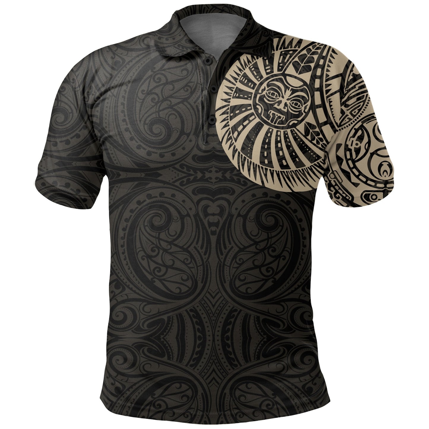 New Zealand Maori Polo Shirt, Maori Warrior Tattoo Golf Shirts Tan