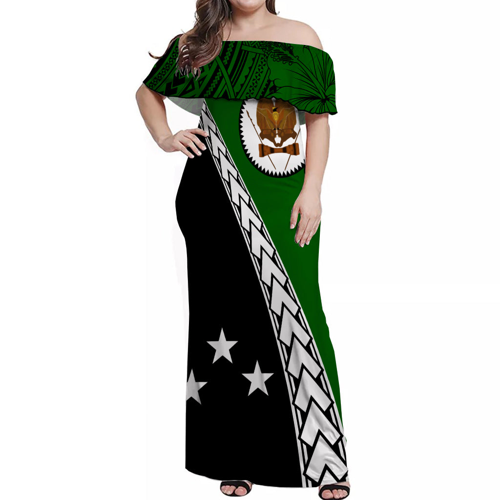 PNG Hibiscus Tribal Pattern Off Shoulder Long Dress Western Highlands