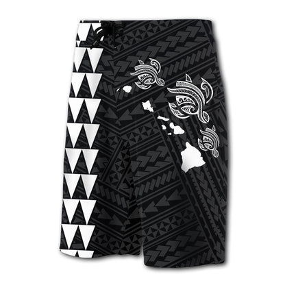 Hawaii Kakau Polynesian Three Turtles Map Board Shorts - White