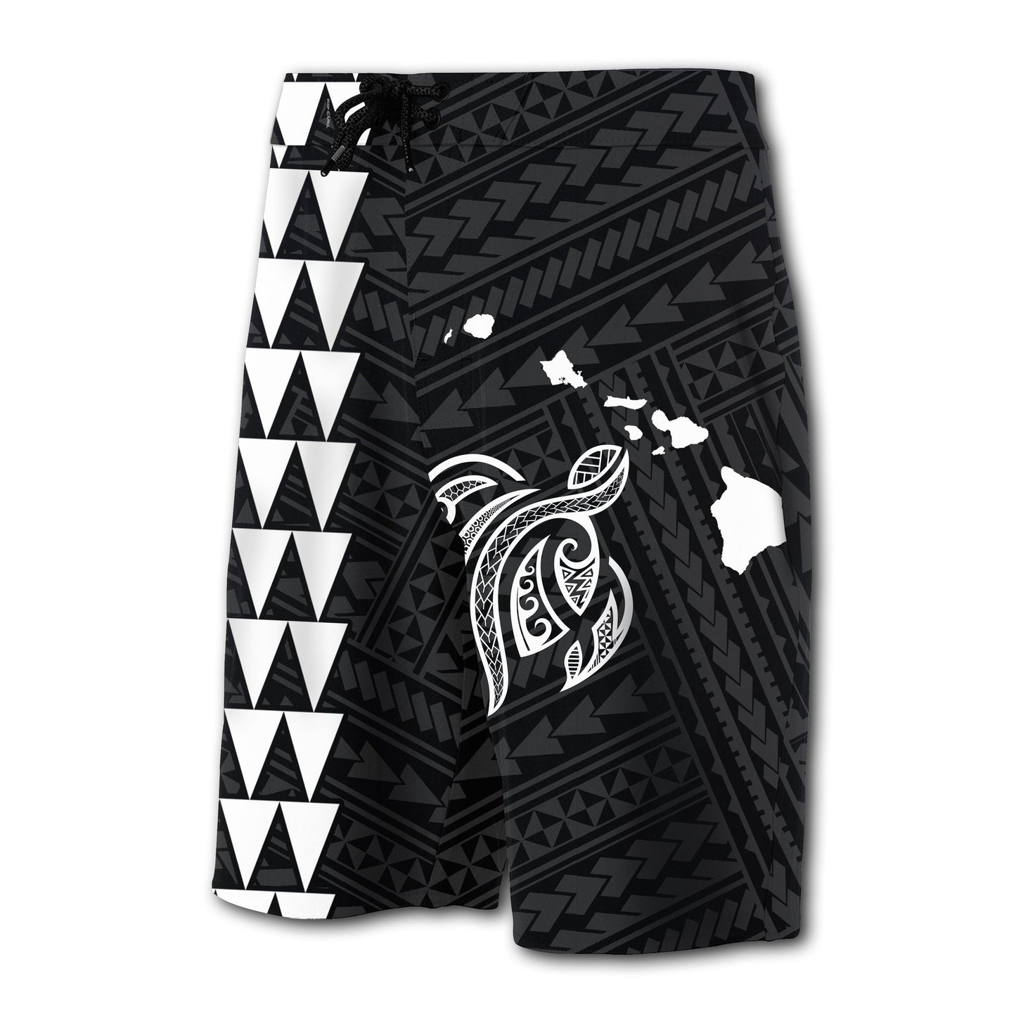 Hawaii Kakau Polynesian Turtle Map Board Shorts - White