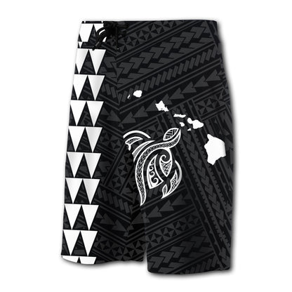 Hawaii Kakau Polynesian Turtle Map Board Shorts - White