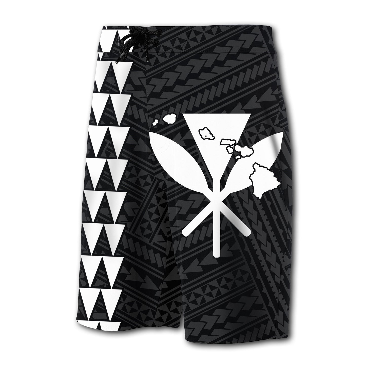 Hawaii Kakau Polynesian Kanaka Map Board Shorts - White