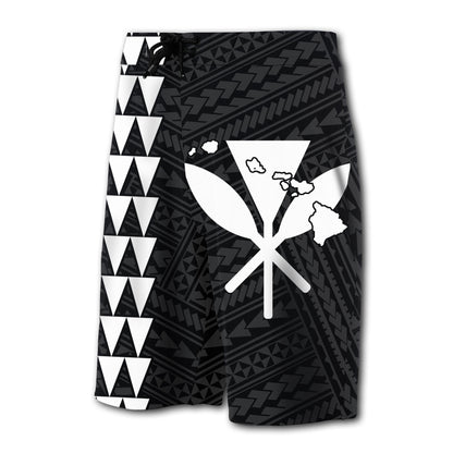 Hawaii Kakau Polynesian Kanaka Map Board Shorts - White