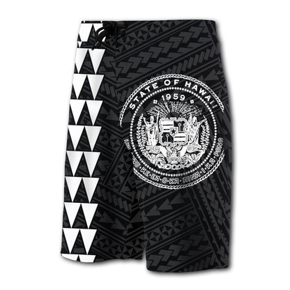 Hawaii Kakau Polynesian Coat Of Arms Board Shorts - White