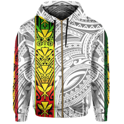 Polynesian Kanaka Flag Kanaka Maoli Hawaii Zip Hoodie White