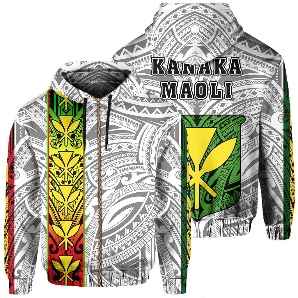 Polynesian Kanaka Flag Kanaka Maoli Hawaii Zip Hoodie White