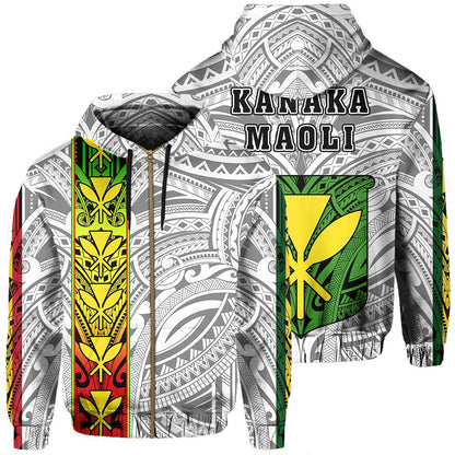 Polynesian Kanaka Flag Kanaka Maoli Hawaii Zip Hoodie White