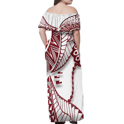 Tonga Emancipation Day Women Off Shoulder Long Dress Kupesi Pattern No.1 White