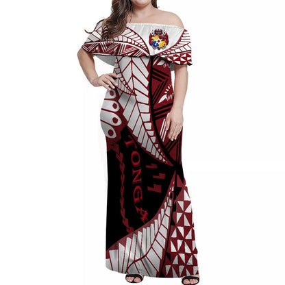 Polynesian Couple Outfits Tonga Emancipation Day Combo Dress and Hawaiian Shirt Kupesi Pattern No.1 Black
