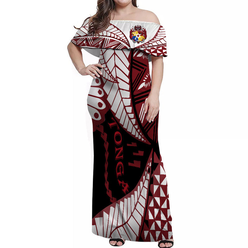 Tonga Emancipation Day Women Off Shoulder Long Dress Kupesi Pattern No.1 Black