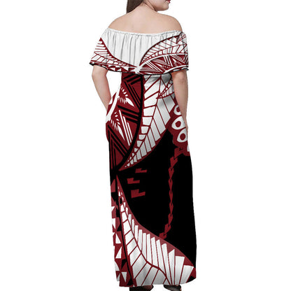 Tonga Emancipation Day Women Off Shoulder Long Dress Kupesi Pattern No.1 Black