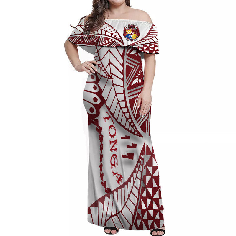 Tonga Emancipation Day Women Off Shoulder Long Dress Kupesi Pattern No.1 White