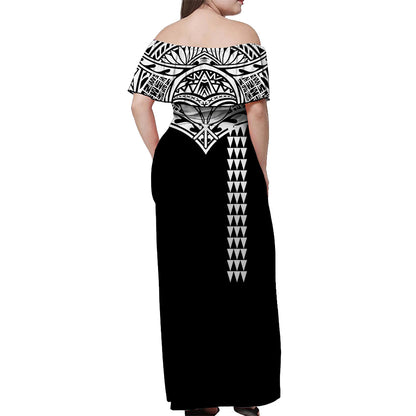 Hawaii Polynesian Tribal Off Shoulder Dress White