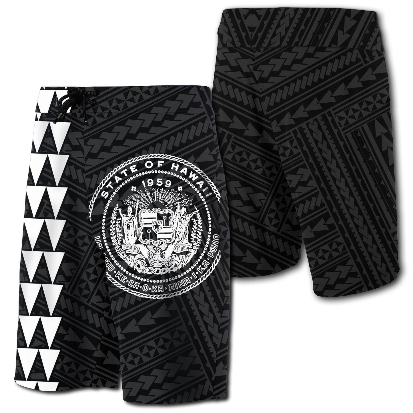 Hawaii Kakau Polynesian Coat Of Arms Board Shorts - White