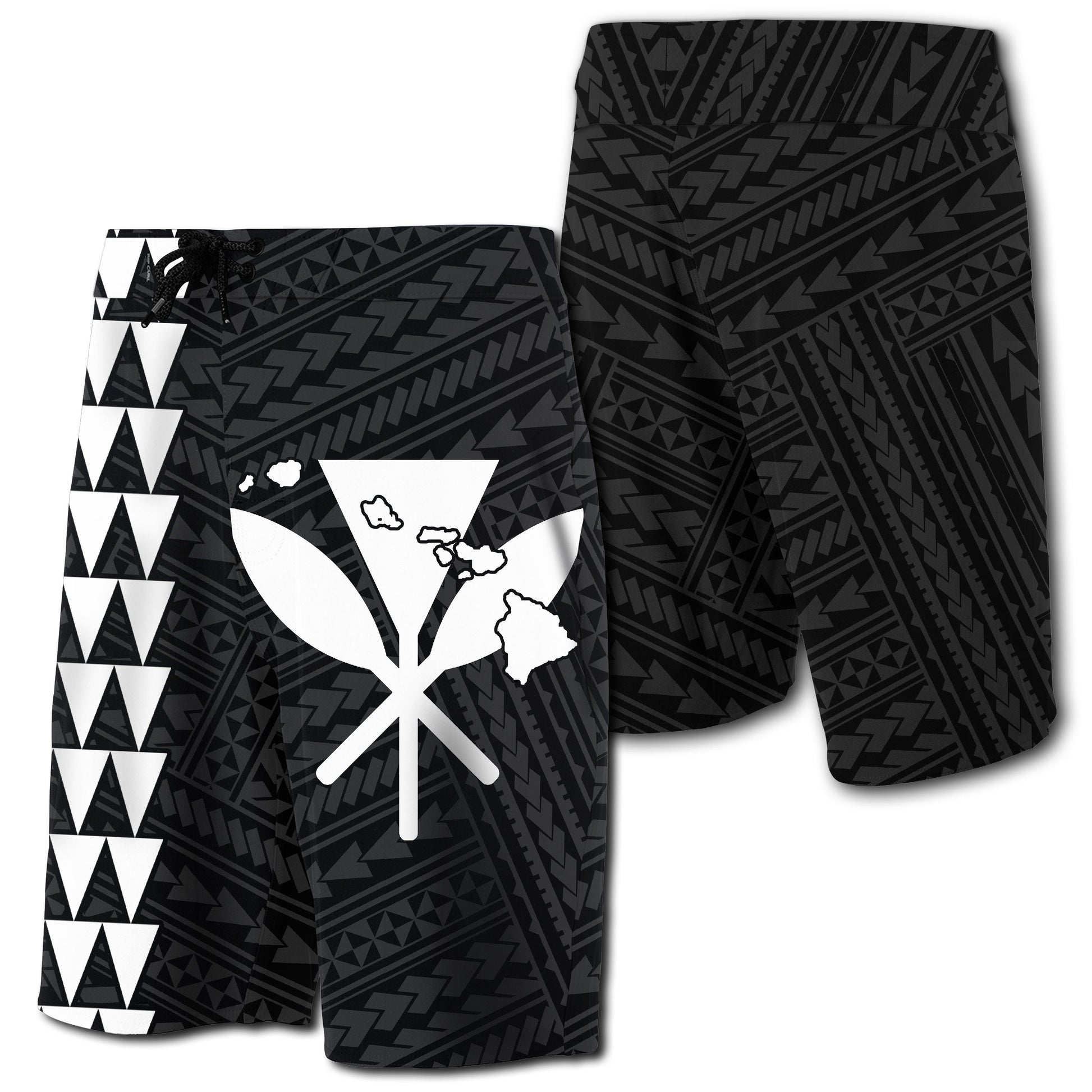 Hawaii Kakau Polynesian Kanaka Map Board Shorts - White