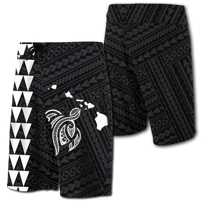 Hawaii Kakau Polynesian Turtle Map Board Shorts - White
