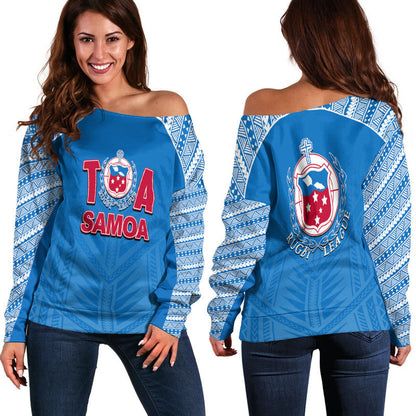 Toa Samoa Rugby Women Off Shoulder Sweater Blue Sky Jersey 2022