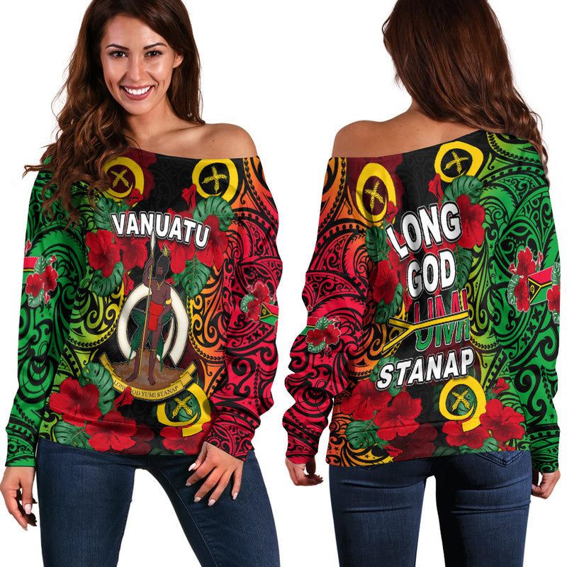 Vanuatu And Hibiscus Off Shoulder Sweater