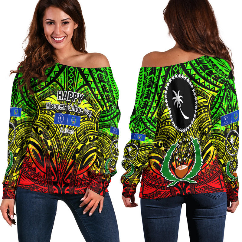 Micronesia Culture Day Women's Off Shoulder Sweater Chuuk And Pohnpei Reggae Style