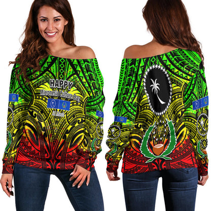 Micronesia Culture Day Women's Off Shoulder Sweater Chuuk And Pohnpei Reggae Style