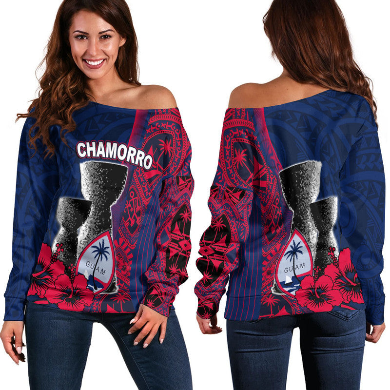 Guam Chamorro Off Shoulder Sweater Flag Color Style
