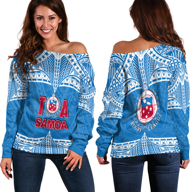 Toa Samoa Rugby Women Off Shoulder Sweater Blue Sky