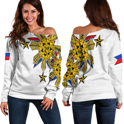 Filipino Off Shoulder Sweater Tribal White Style
