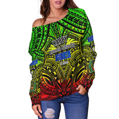 Micronesia Culture Day Women's Off Shoulder Sweater Chuuk And Pohnpei Reggae Style