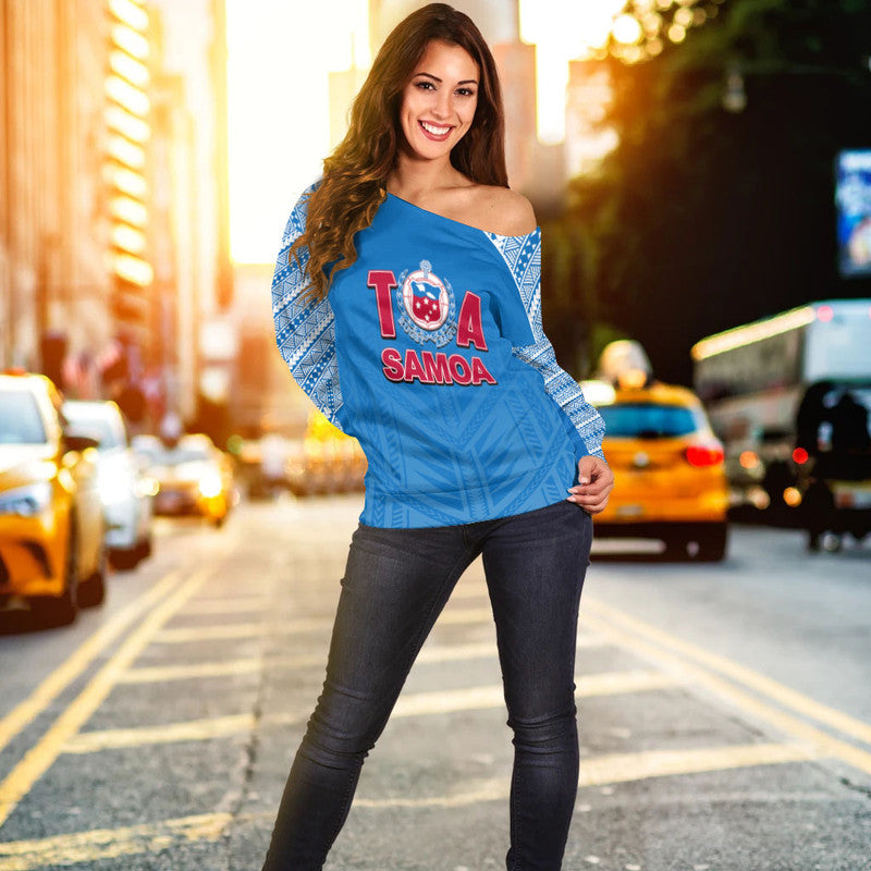 Toa Samoa Rugby Women Off Shoulder Sweater Blue Sky Jersey 2022