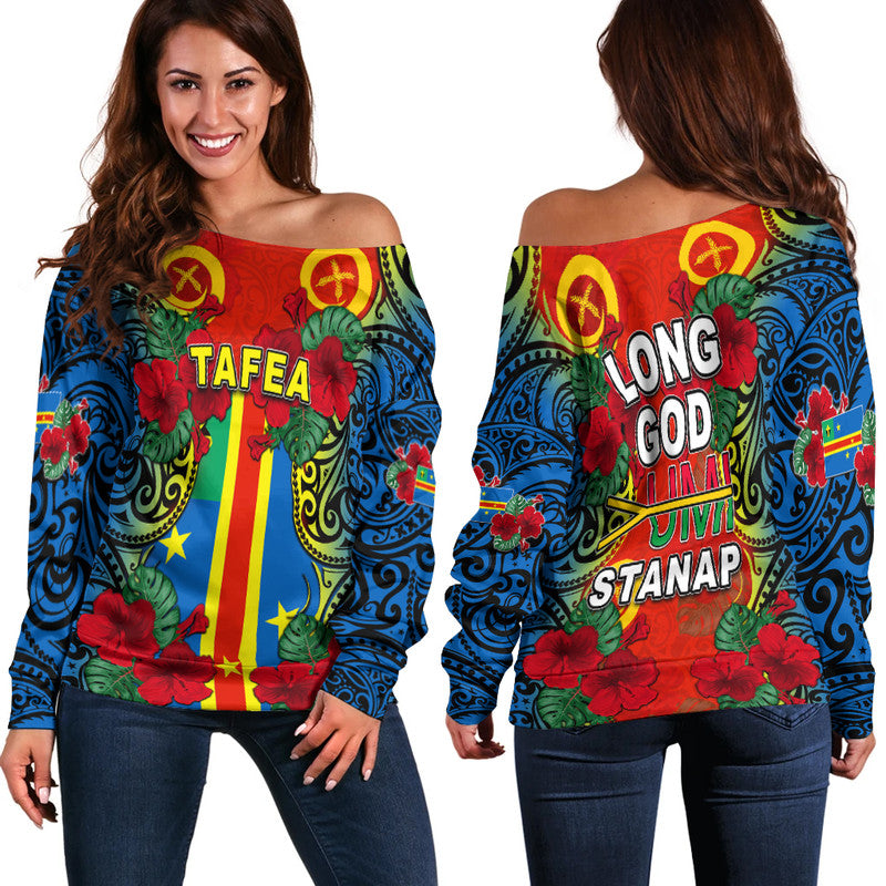 Vanuatu Tafea And Hibiscus Off Shoulder Sweater